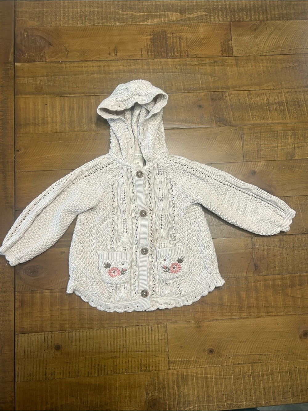 Cynthia Rowley Hooded Knit Cardigan with Floral Pockets, Size 18m